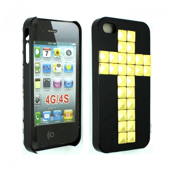 Wholesale iPhone 4 4S 3D Cross Studs Case (Gold)